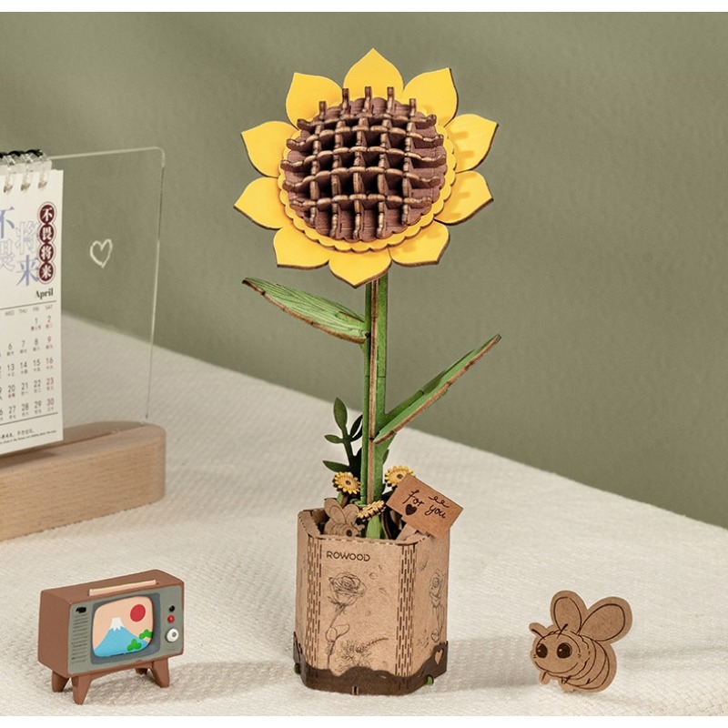 Cosplay Prop Display - 組み立て式ブロック鉢植え花モデル DIY組み立てキット 多彩な花柄 デスクトップ ホーム テーブルトップ