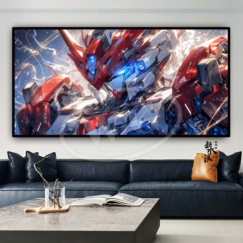 Bandai Gundam Hg - Gundamアニメハンギング絵画、攻撃無料、ユニコーンモバイル戦士ポスター、ボブルームの装飾、絵画、寝室の壁画